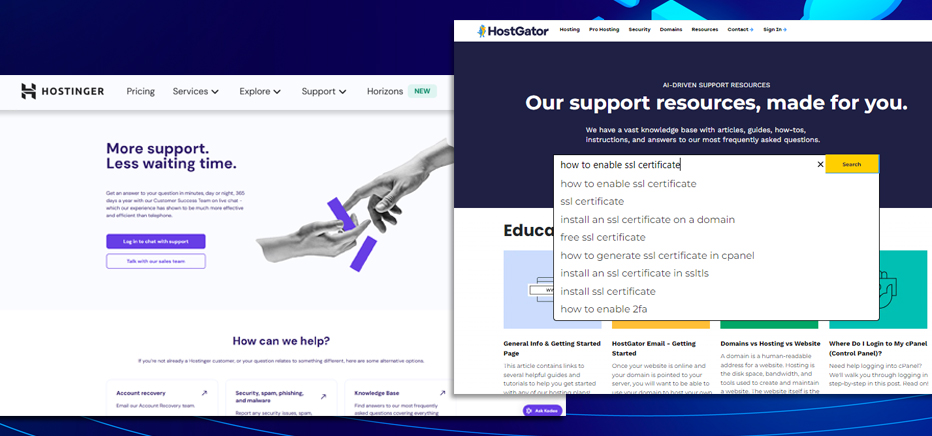 Hostinger Vs. Hostgator Support